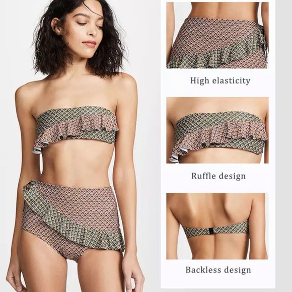 Flirtini High Waist Ruffle Designer Ultra Premium Runway Brazilian Bikini Set - Picture 6 of 8